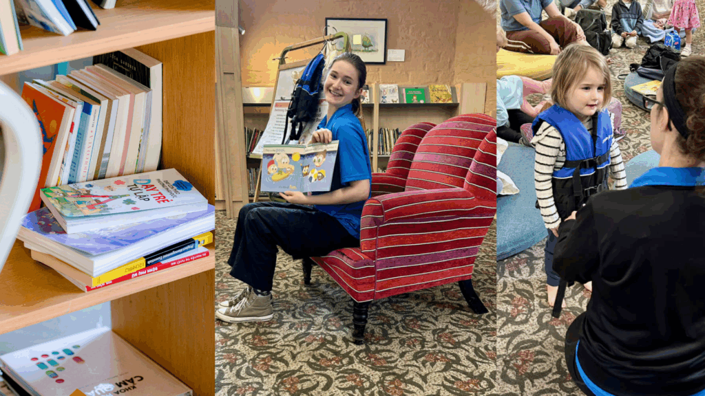 Swim Teachers reading books to young children